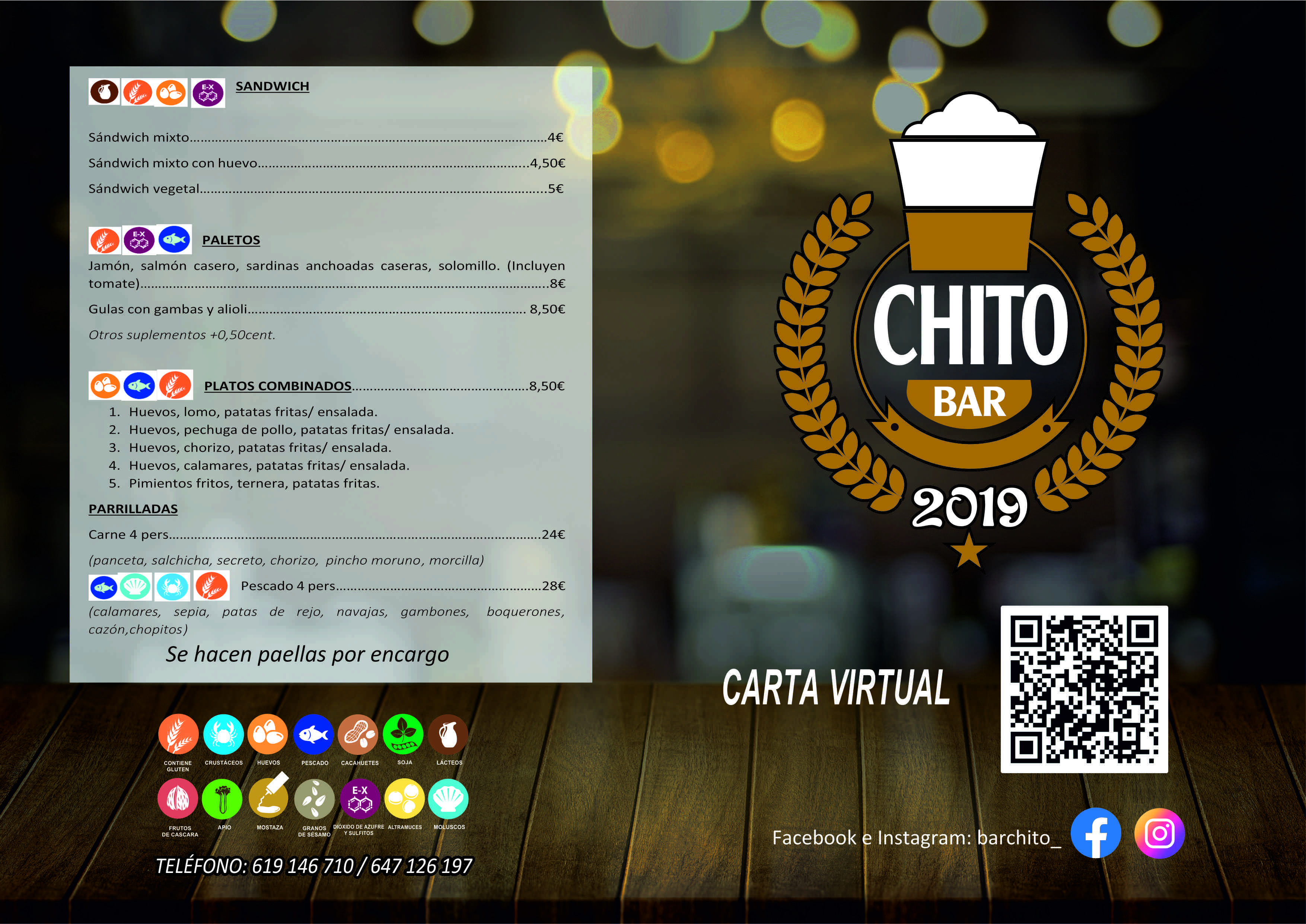Carta de bar chito en horcajo de santiago — página 1